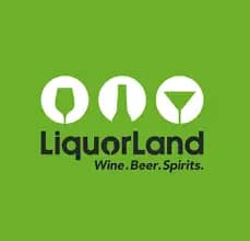 LiquorLand logo with wine glass, beer bottle, and martini glass icons on green background