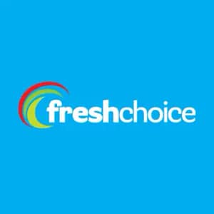 FreshChoice supermarket logo with colorful circular design on blue background