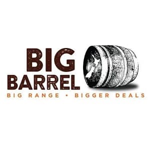 Big Barrel logo with brown text and barrel illustration - Big Range, Bigger Deals tagline