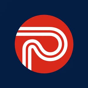 Pocket Casts logo featuring white curved lines forming a stylized 'P' on a red circular background