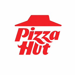 Pizza Hut logo featuring red text with iconic hat design above lettering on white background